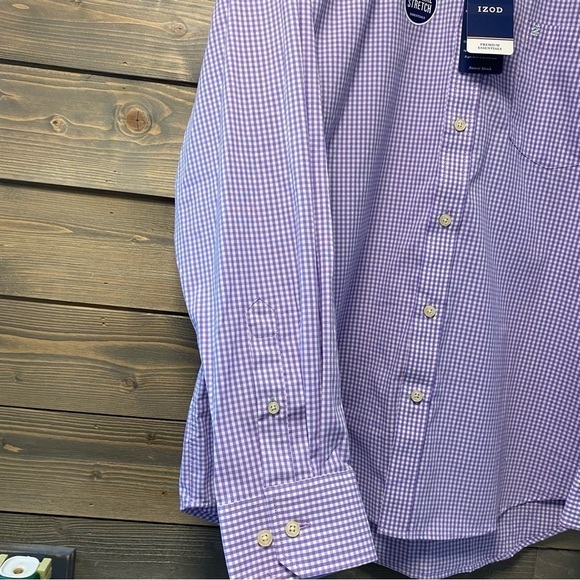 NWT IZOD Natural Stretch 100% cotton Blue Checkered Dress‎ Shirt Size Large - Picture 2 of 9
